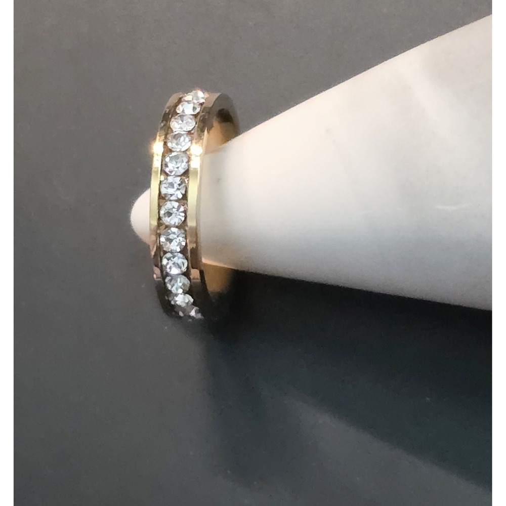 Gold Eternity Band Pave Crystal Gold Plated Stainless Steel Size 4.5